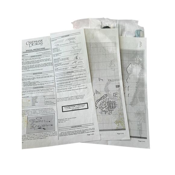 Thomas Kinkade Lamplight Bridge Cross Stitch Kit #50925 Started VTG 1996 READ - Picture 3 of 8